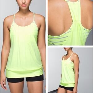 Lululemon No Limits Tank Neon Yellow Shelf Bra Top Striped Activewear Yoga sz 4